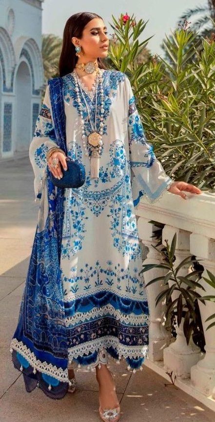 Blue printed pakistani salwar suit 