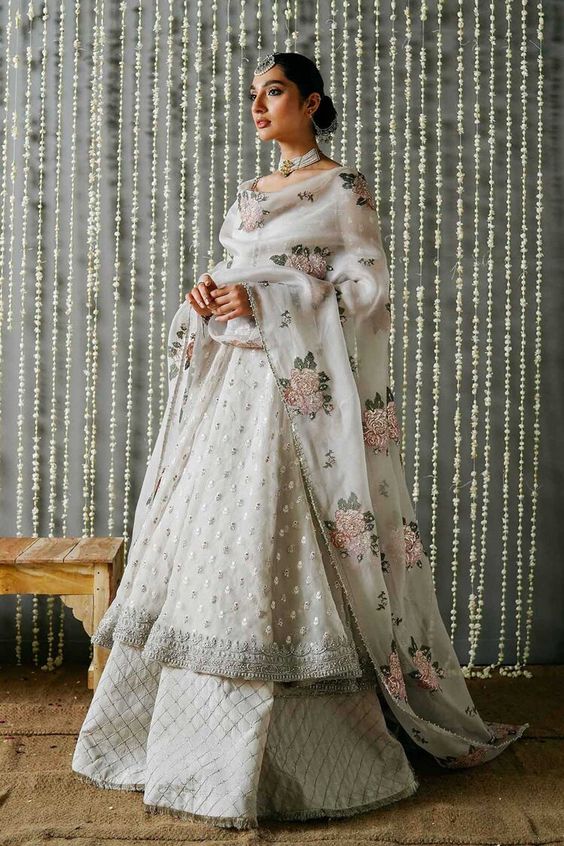 Ivory floral sharara Punjabi salwar suit